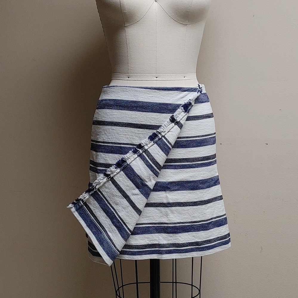 Loft Nautical Faux Wrap Thick Weave Cotton Striped Shirt A-Line Skirt size 4